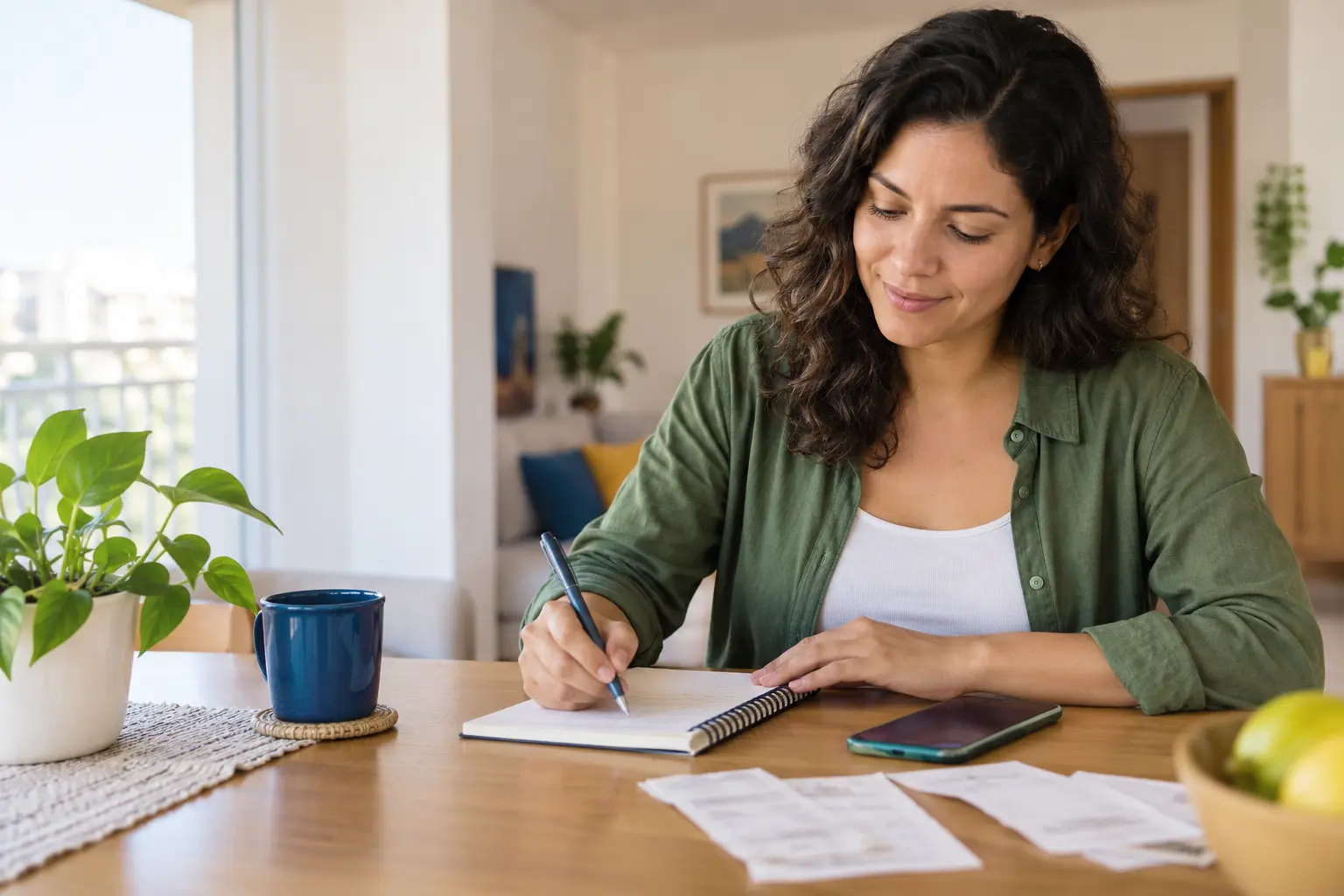 Mulher conferindo informações financeiras com atenção